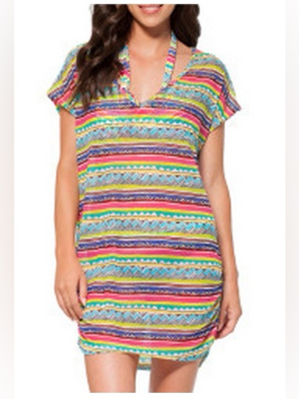 Anne Cole Striped Multicolor Swim Beach Cover Up Tunic